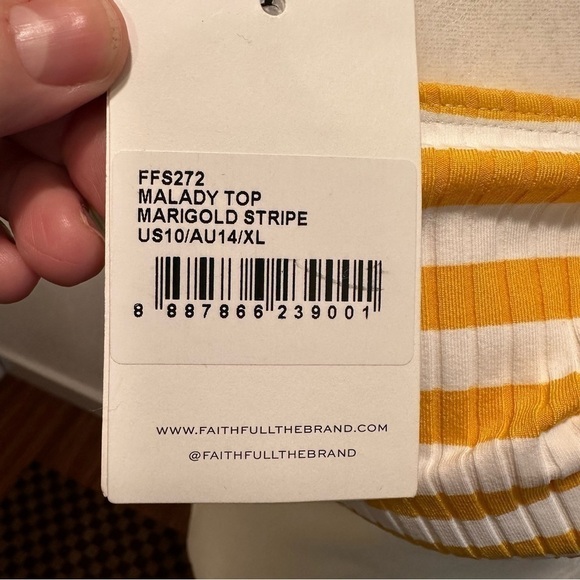 Faithfull the Brand Women's Faye Striped Bandeau Swim Top SZ XL Yellow White - Picture 5 of 5